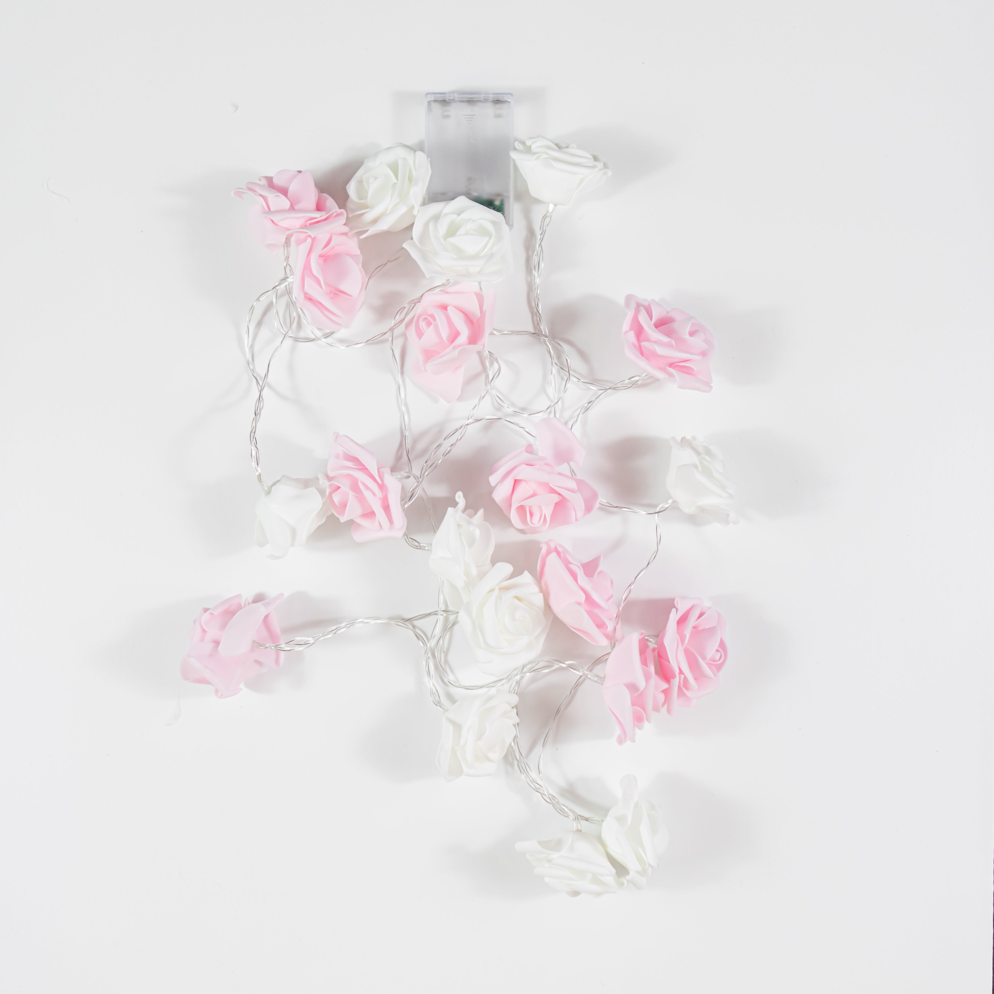 Pink and White Faux Roses Garland Lights