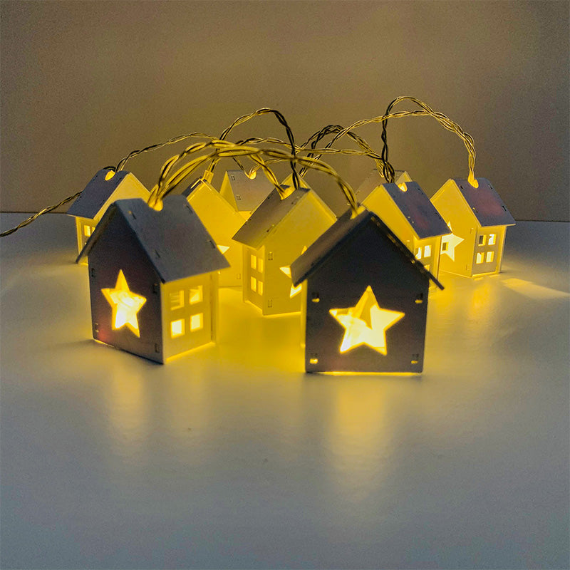 Wooden Houses Garland Lights