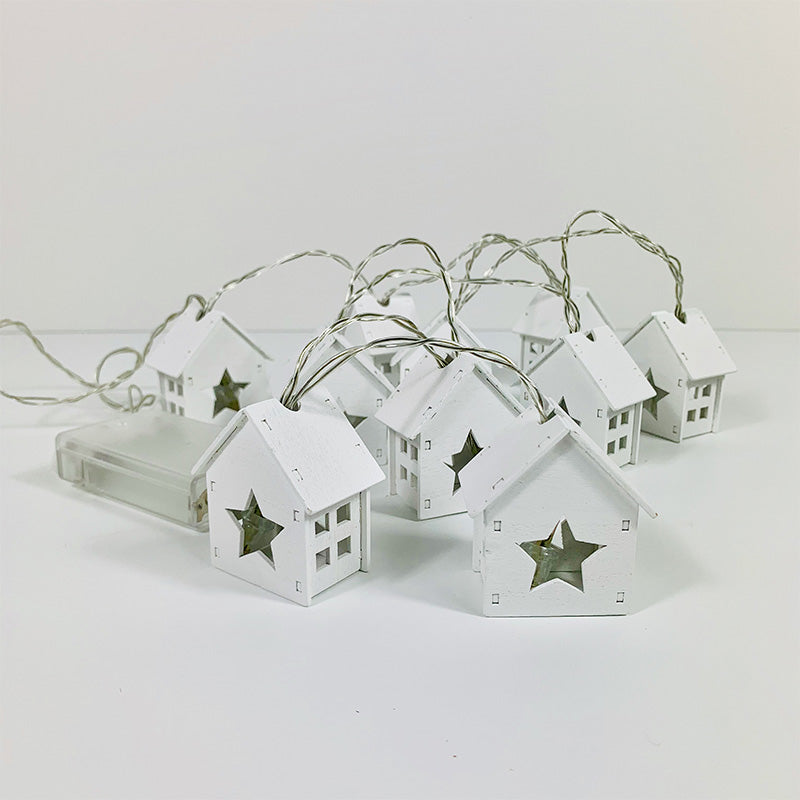 Wooden Houses Garland Lights